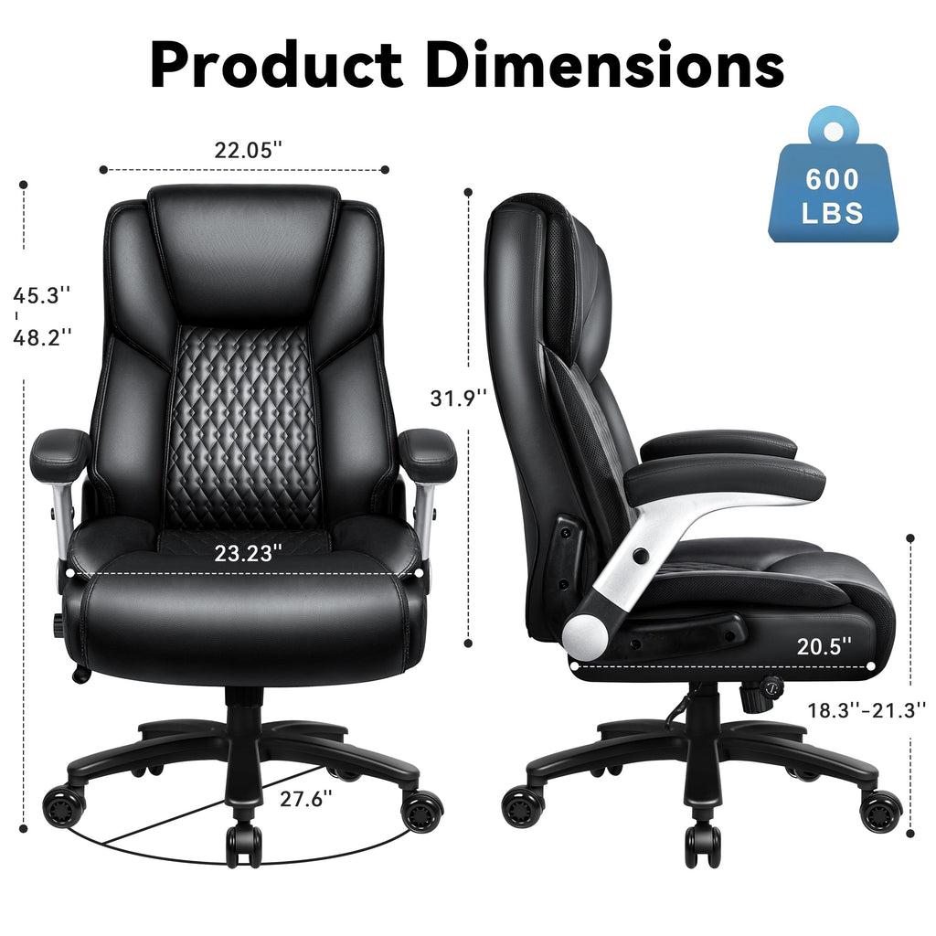 Big and Tall Office Chair 600lbs, Heavy Duty Office Chair for Heavy People, High Back Executive Office Leather Chair with Adjustable Armrests