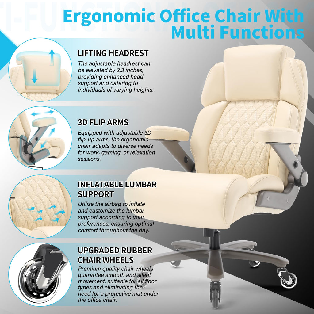 Big and Tall Office Chair 700lbs, Ergonomic High Back Computer Desk Chair, Large, Beige