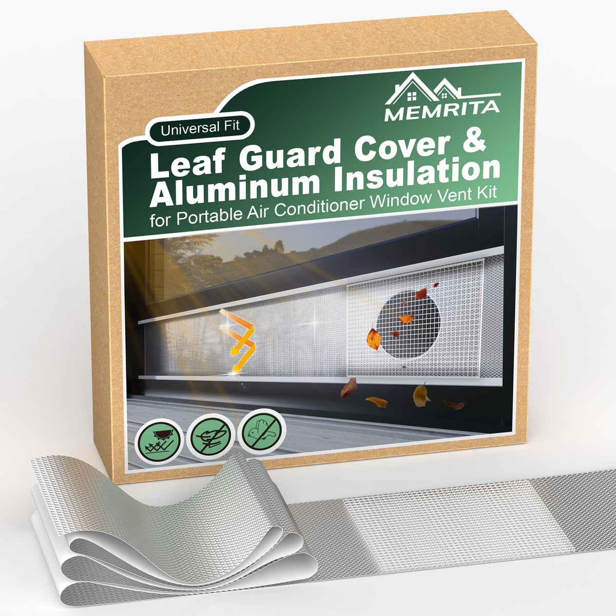 Aluminum Insulation and Leaf Guard Mesh Cover for Portable Air Conditioner Window Vent Kit, Heat Insulation Aluminum Layer with Mesh Vent Cover Reflecte Sunlight, Keep Out Leaves & Debris