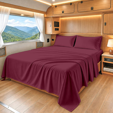 SGI bedding 100% Egyptian Cotton Sheets RV King Size – 600 Thread Count Sheets Set, Soft, Cooling, 15" Deep Pocket, Luxury Hotel Bedding, Breathable, Durable - Burgundy