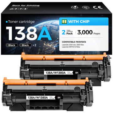 138A Toner Cartridge 2Pack with Chip High Yield Compatible for HP 138A 138X W1380A W1380X Toner Work with LaserJet Pro MFP 3001dw 3001fdw 3101fdw Laser Printer Ink All-in-One 3101fdwe 3001dwe 3001fdwe