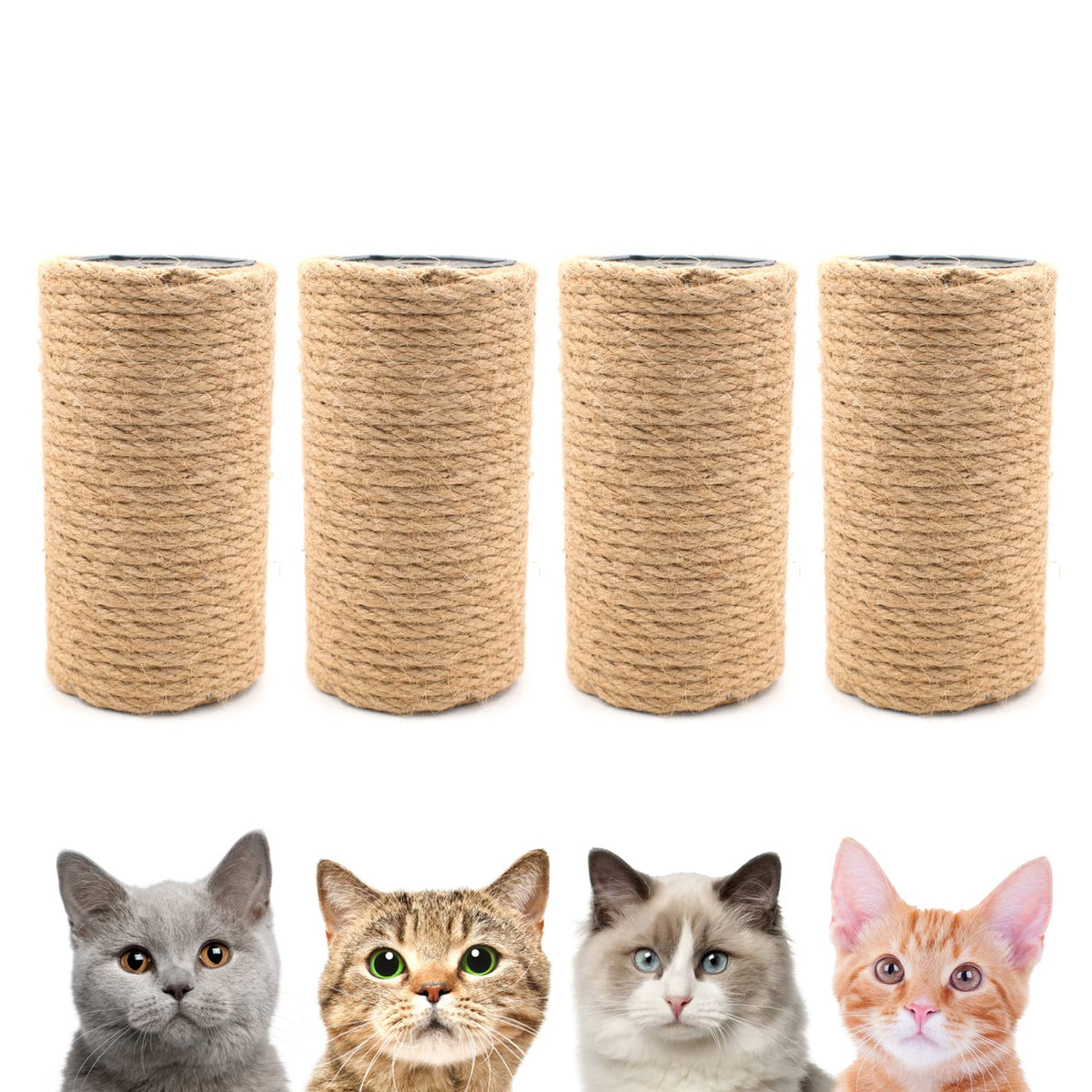 4PCS Natural Sisal Rope Cat Scratching Post - 5" Scratch Pole & Tree - Indoor DIY Cat Tower Set with Replacement Parts & Hammock