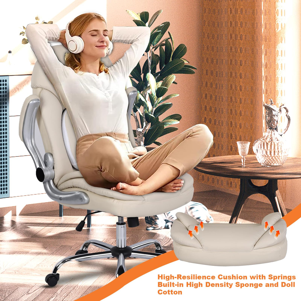 Comermax Wide Seat Executive Office Chairs with Lumbar Support and Flip Up Arms Faux Leather Ergonomic Managerial Executive Chair Desk Chair