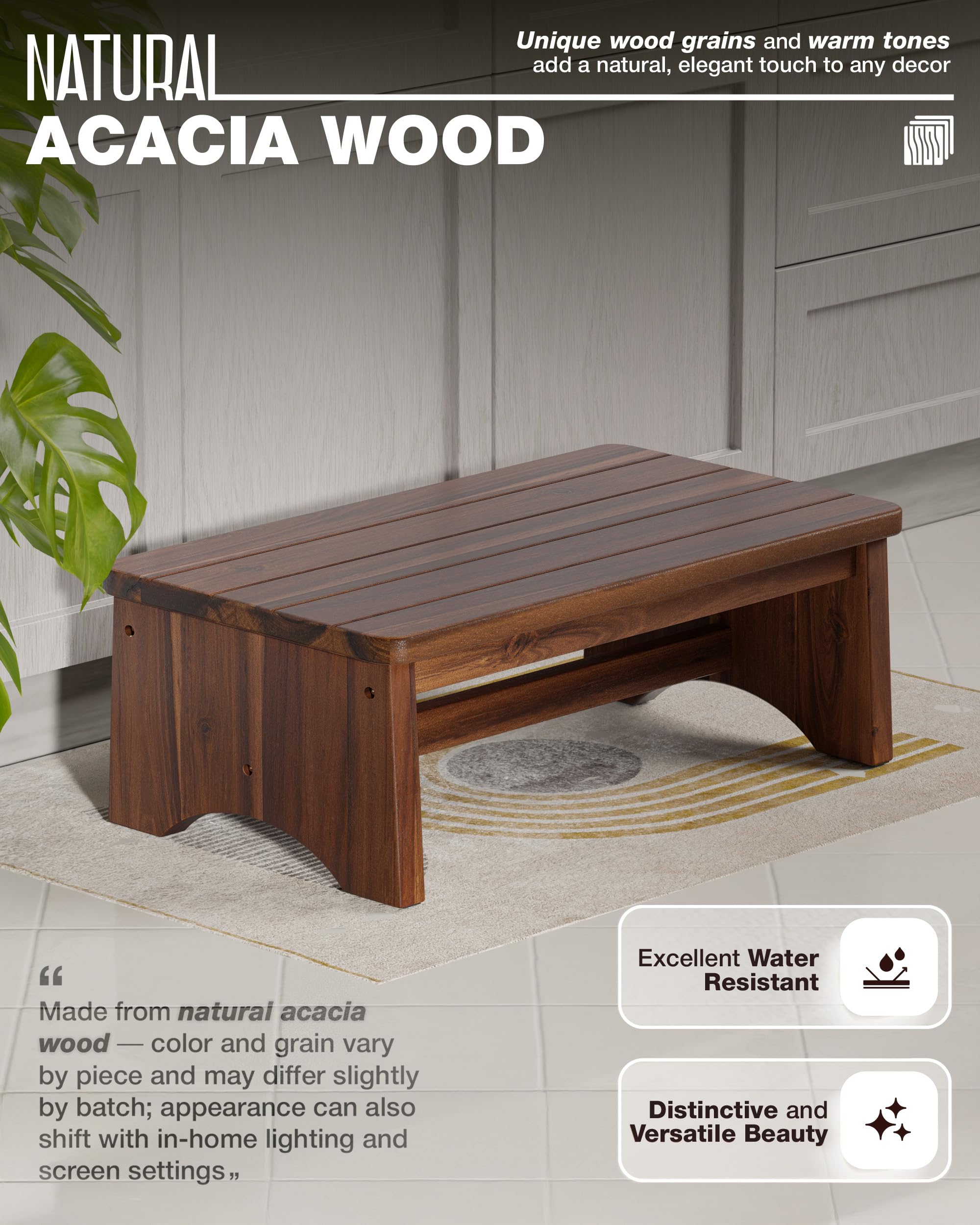 Fanatu Extra Wide 26in Wooden Step Stool, Heavy Duty, Holds Up to 550 Lbs, Walnut