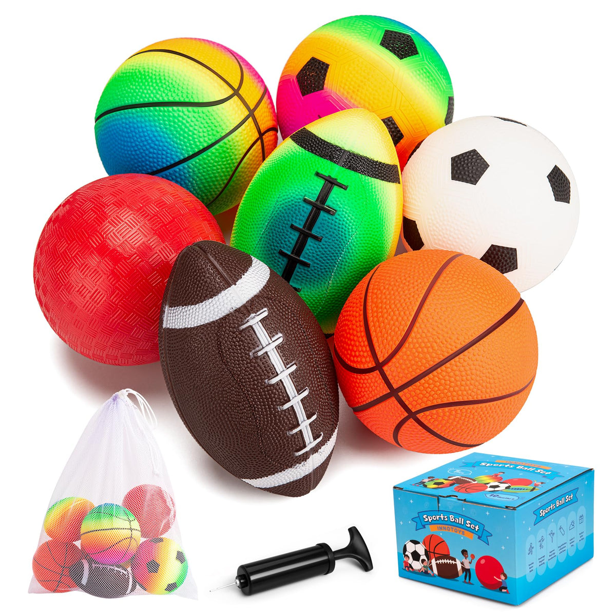 Soft Balls for Toddlers Kids 1-3 3-5, Easy to Grip 5" Small Balls 7 Pack, Mini Football Soccer Basketball Playgroundball - First Birthday Gift Baby Toys for Boys Girls