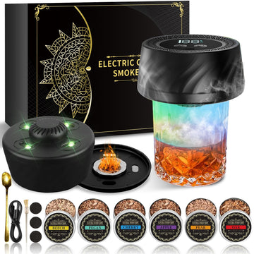 Electric Whiskey Smoker Kit with 6 Wood Chips, Rechargeable Cocktail Smoker Built-in Lighter, Old Fashioned Bourbon Drink Smoker Kit, Cool Gadgets Birthday Gifts for Men Dad Husband, No Butane Needed