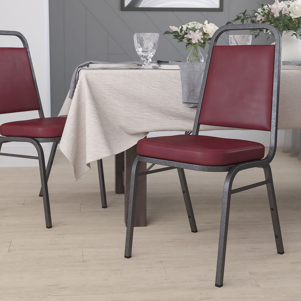 Flash Furniture Hercules Trapezoidal Back Stackable Banquet Chair, Burgundy, Set of 1, Burgundy Vinyl/silver Vein Frame