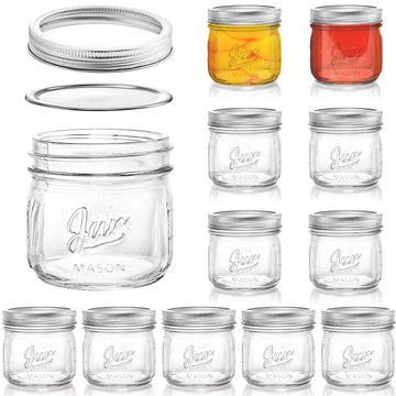 Lyellfe 12 Pack Wide Mouth Mason Jars, 12 Oz Airtight Glass Canning Jar