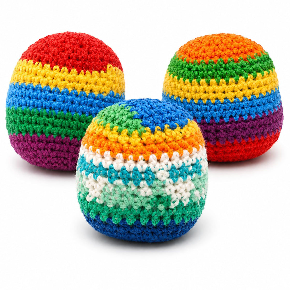 3 Pack Crochet Footbags, Random Colors Knitted Kick Sack Balls, Approx 40g Plastic Pellet Filled Hacky Style Footbag Juggling Balls for Beginners, Teens & Adults, Outdoor Games