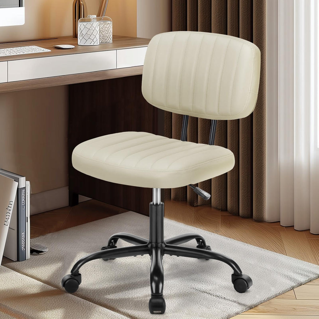 Dumos Armless Office Chair, Small Home Desk Chair, Lumbar Support, Compact, Beige