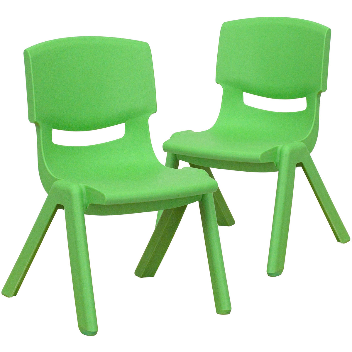 Emma + Oliver Green Plastic Stackable School Chair, 10.5" Seat, 2-pack, 12.5"W x 14"D x 20"H