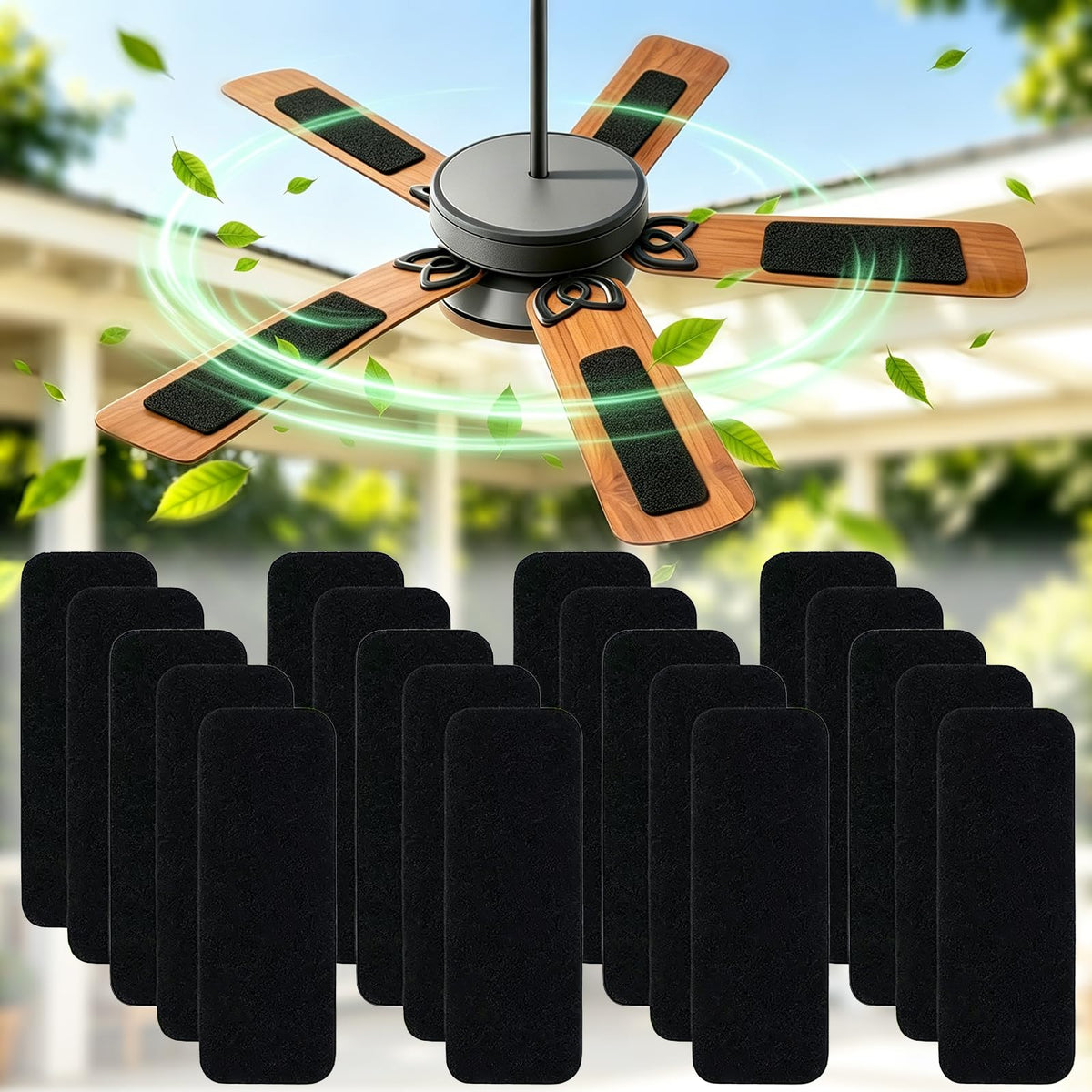 10 Pack Ceiling Fan Filters for Blades, 9.9" X 3.5" Activated Coconut Carbon Ceiling Fan Air Purifier Pads, Holds Dust/Pollen/Pet Dander, Universal Fit, Improves Indoor Air Quality