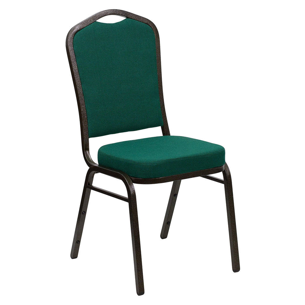 Flash Furniture Hercules Fabric Crown Back Stackable Banquet Chair, Green, Set of 1, Green Fabric/gold Vein Frame
