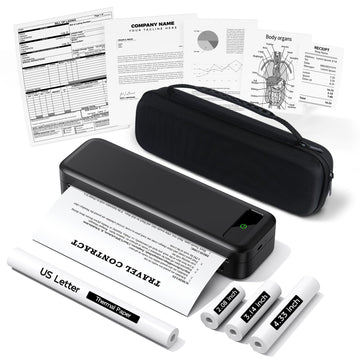 Portable Printers Wireless for Travel, A285M Bluetooth Inkless Thermal Printer Support 8.5" X 11" US Letter, Mobile Printer for Phone Laptop, with Case & 4 Rolls Thermal Paper, for Home Office Receipt