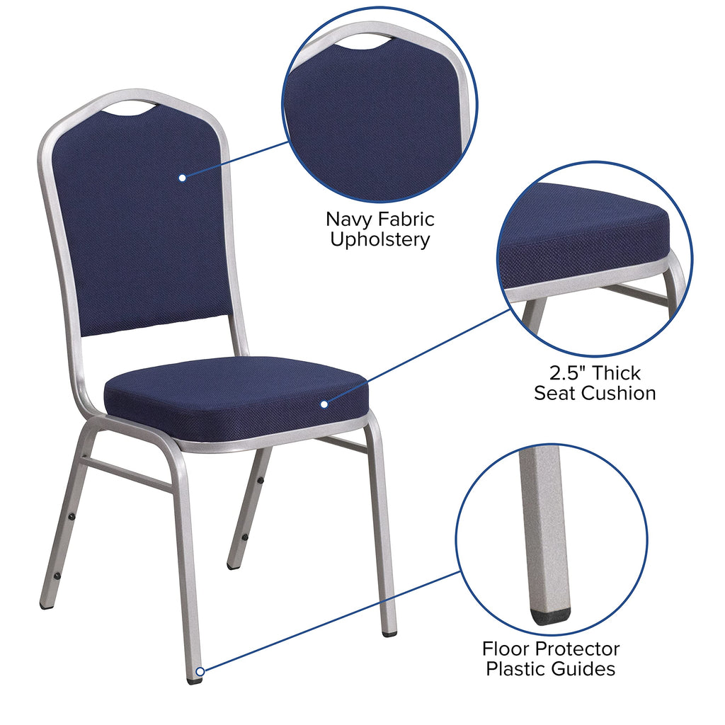 Flash Furniture Hercules Fabric Crown Back Stackable Banquet Chair, Silver, Set of 1, Navy Fabric/silver Frame