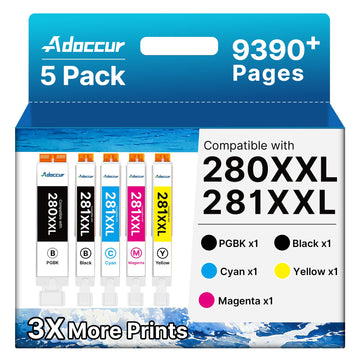 280XXL 281XXL Ink Cartridges Replacement for Canon 280 281 Ink Cartridges Works for TR8520 Ink TR8620 TR7520 TS6320 TS6120 TS9120 TS8500 TR8600 TS9521C (5 Pack)