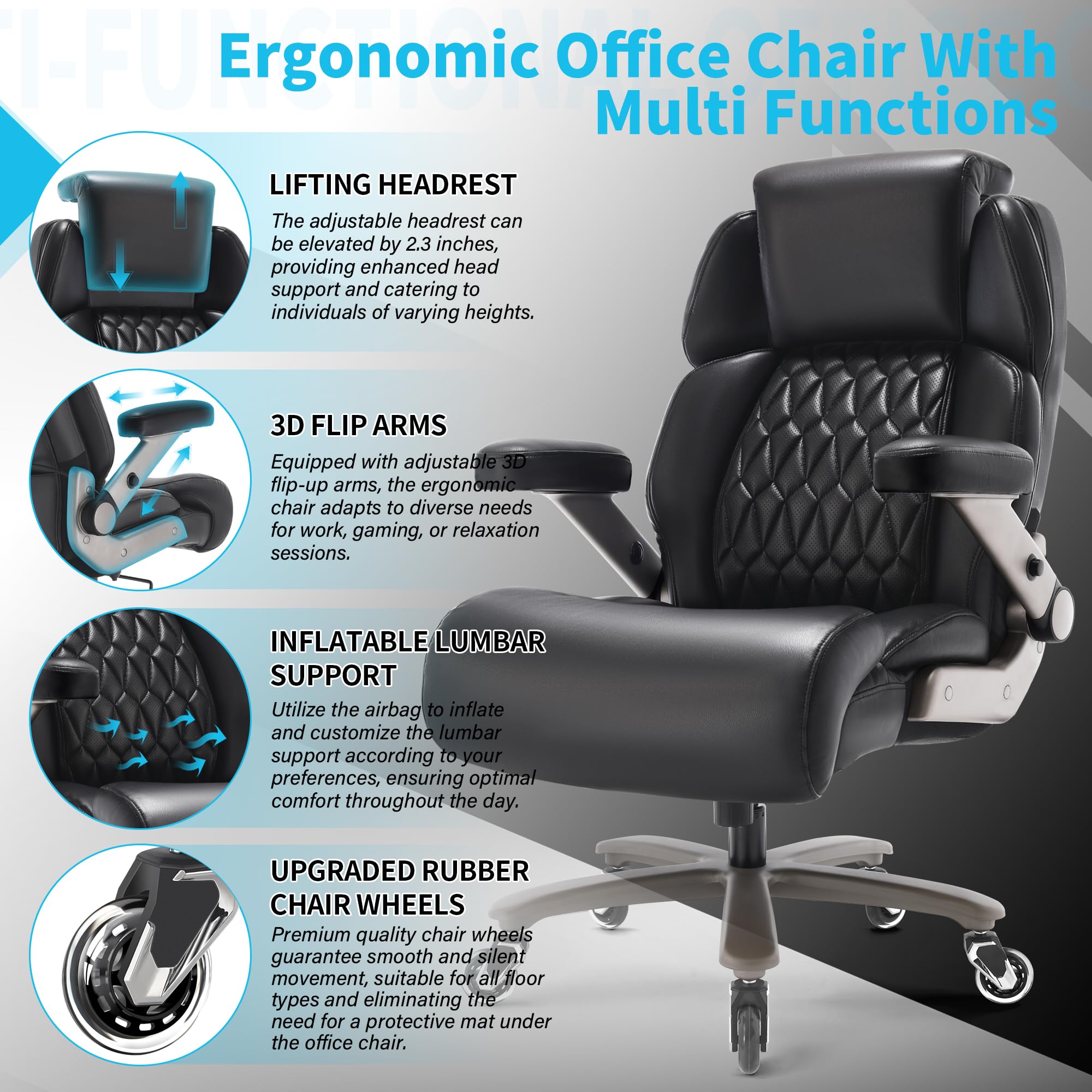 Big and Tall Office Chair 700lbs, Ergonomic High Back Computer Desk Chair, Large, Black