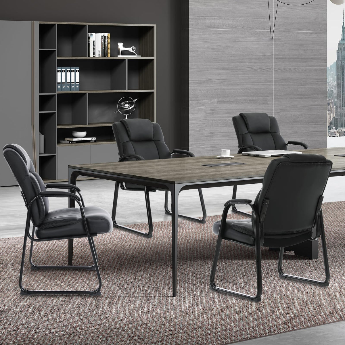 Clatina Big & Tall 500 Lb. Guest Chair, Leather Reception Chairs with Sled Base and Padded Arm Rest for Waiting Room Office Home and Meeting