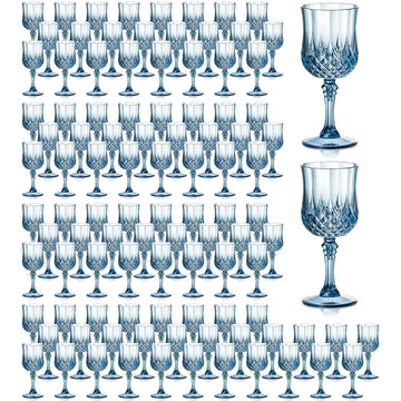 XUWAIDSGN 7oz Plastic Vintage Wine Glasses Drinking Glasses Unbreakable Wedding Glassware Crystal Water Goblets Reusable Drinkware Vintage Champagne Flutes (100, Blue)
