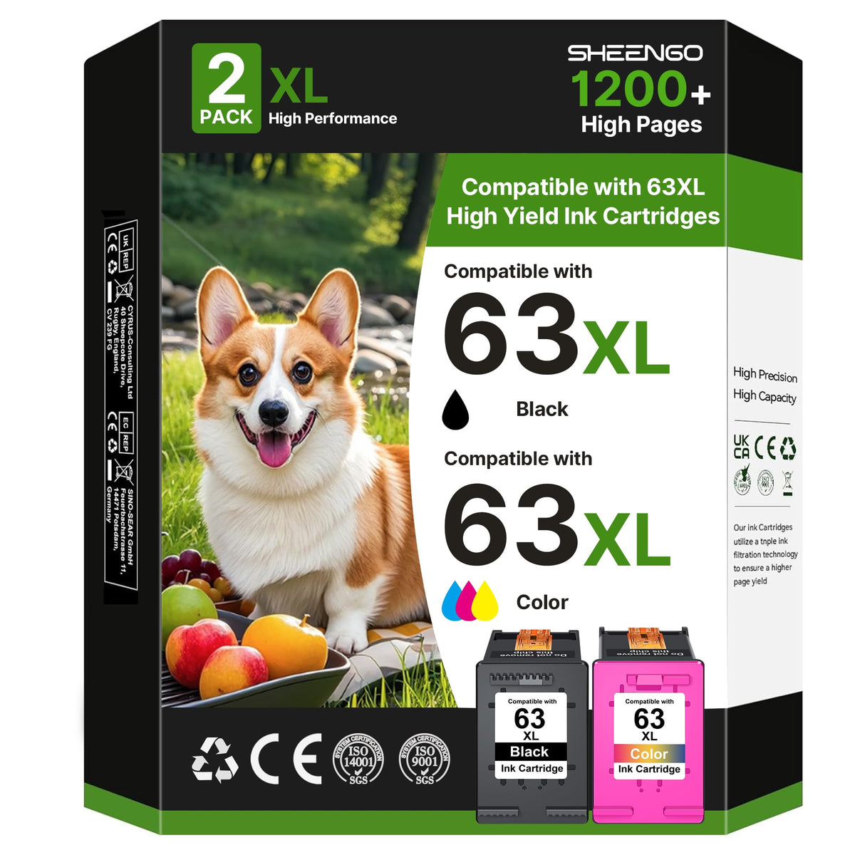 63XL Ink Cartridges Black and Color Replacement for HP Ink 63 for HP 63XL Ink Cartridge Combo Pack Work with HP Officejet 4650 3830 5255 5258 Envy 4520 Deskjet 3634 3630 1112 Series, 2-Pack | L0R46AN