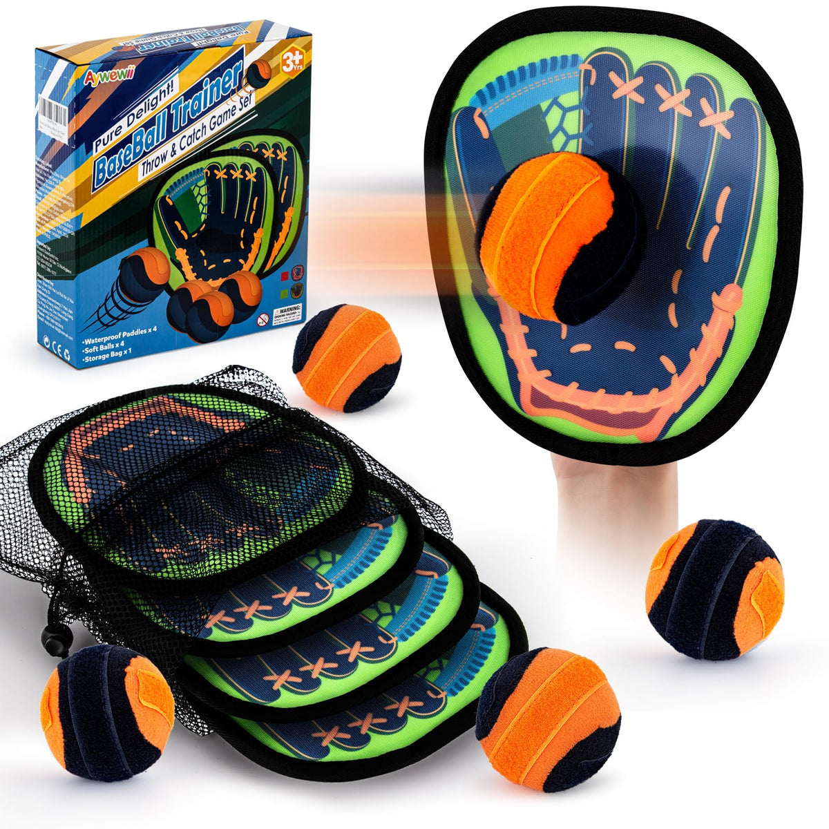 Toss and Catch Ball Game - Baseball Glove Style - Outdoor & Indoor Sports Toys for Toddler & Kids - Great Outside Games for Yard, Lawn, Beach, Pool - Toys & Gifts for 3 4 5 6-8 Year Old Boys Girls