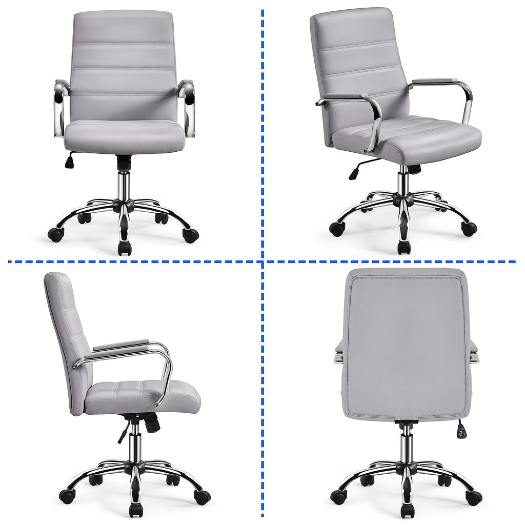 Yaheetech Light Gray Office Chair Pu Leather Swivel Rocking Seat with Arms, 24? W × 25? D × (38-41.5)? H