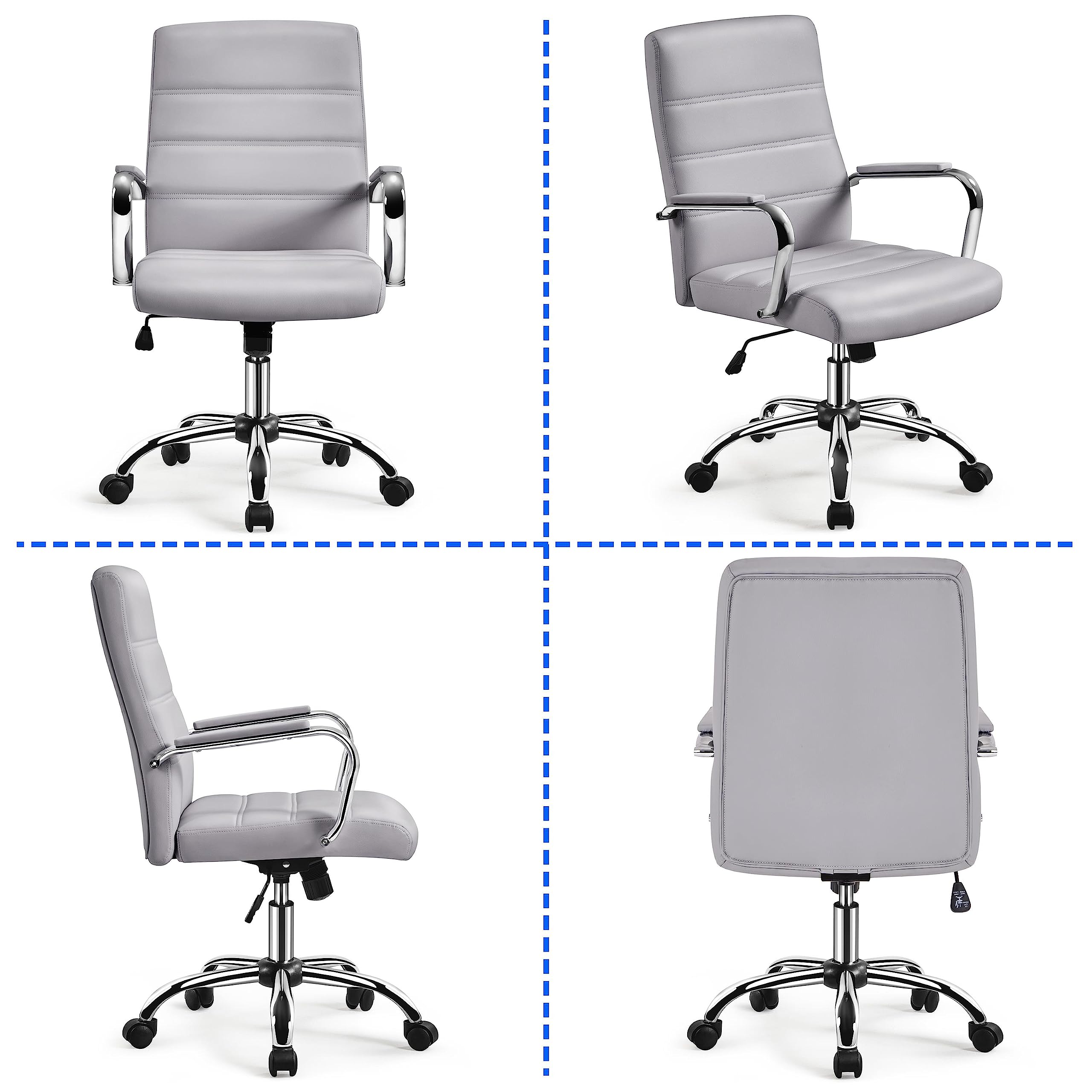 Yaheetech Light Gray Office Chair Pu Leather Swivel Rocking Seat with Arms, 24? W × 25? D × (38-41.5)? H