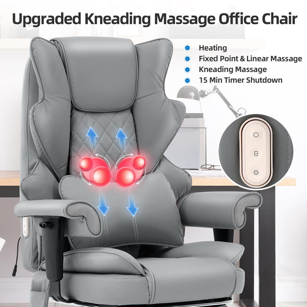 Tonghuas 3d Kneading Massage Heated Office Chair with Foot Rest, 90-135° Reclining & Adjustable Armrest Desk Chair with Lumbar Pillow,