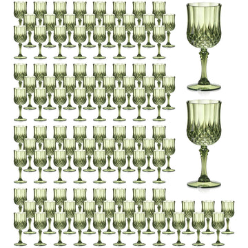 XUWAIDSGN 7oz Plastic Vintage Wine Glasses Drinking Glasses Unbreakable Wedding Glassware Crystal Water Goblets Reusable Drinkware Vintage Champagne Flutes (100, Dark Green)