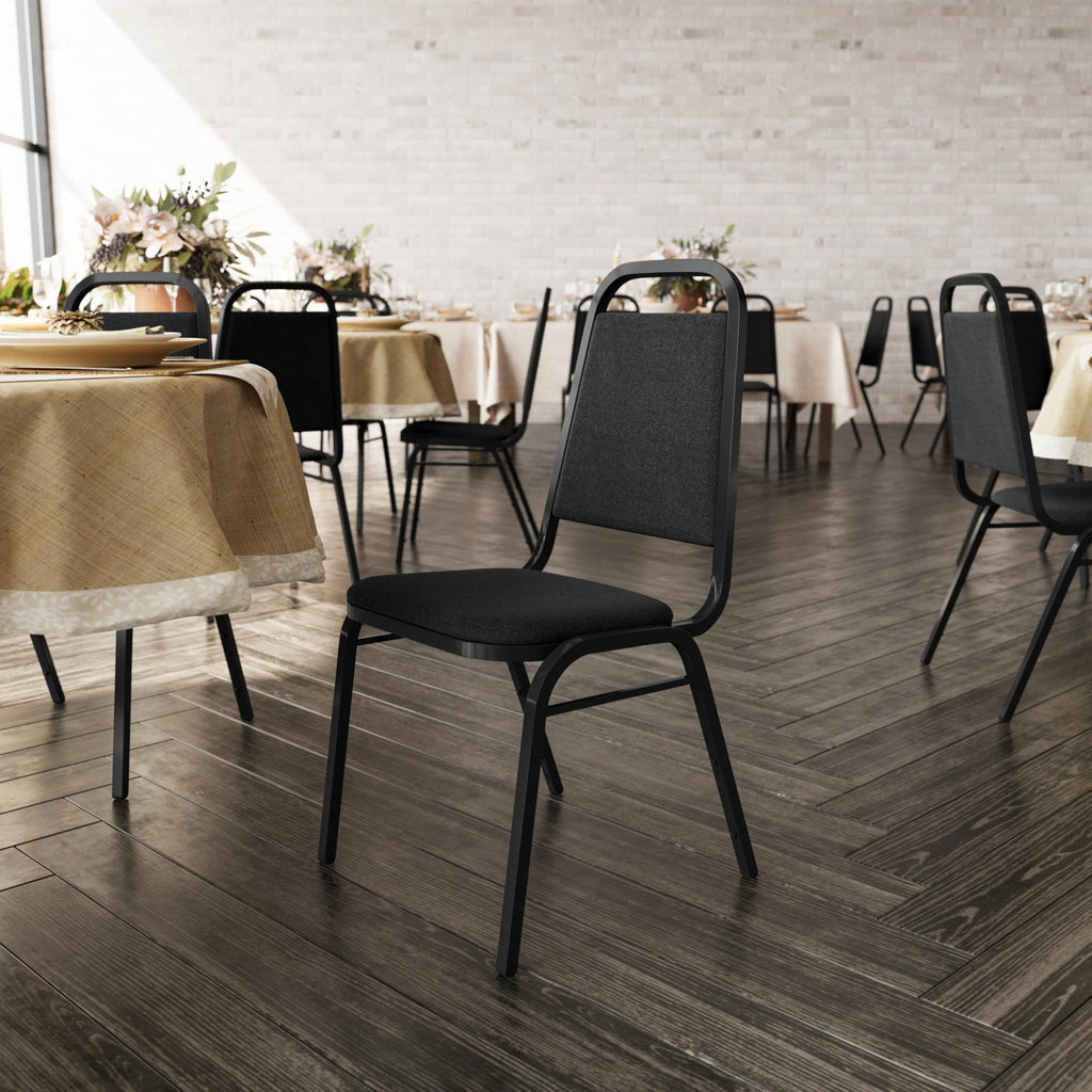 Flash Furniture Hercules Trapezoidal Back Stackable Banquet Chair, Black, Set of 1, Black Fabric/black Frame
