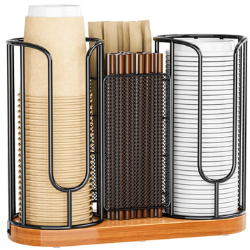 Coffee Cup and Lids Holder - 8oz-24oz Disposable Cups Organizer Wooden Base