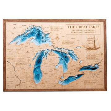 Personalized 3D The Great Lakes Wood Map | Lake Depth Map Art | 9-Layer Nautical Decor | Rustic Wall Art for Lake House, Cabin | Gifts for 5th Anniversary, Father’s Day, Christmas, Housewarming