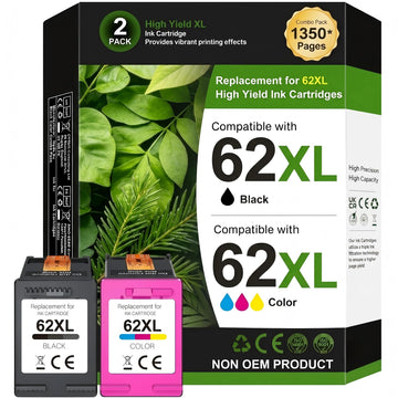 62XL Ink Cartridge Replacement for HP Ink 62 Replacement for HP 62 Ink Cartridge Combo Pack Works with HP OfficeJet Mobile 200 250 OfficeJet 8040 5040 Envy 7640 5540 5660 7640 8000 Printer (2 Pack)