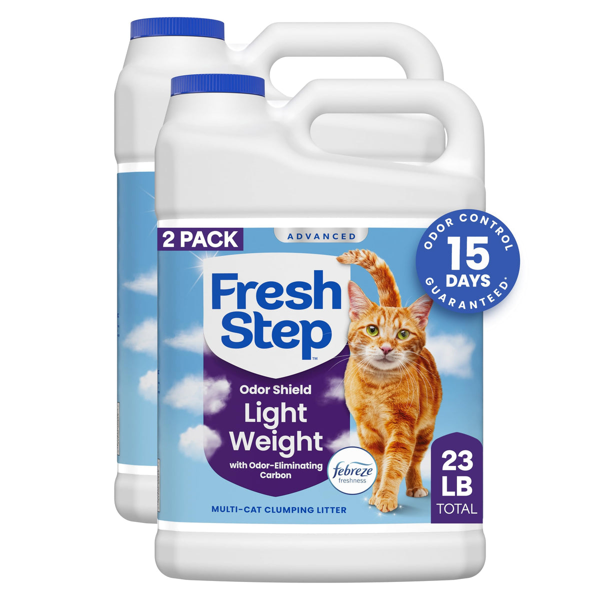Fresh Step Advanced Odor Shield Light Weight Multi Cat Clumping Litter with Febreze, Low Dust, Odor Control with Ammonia Block Technology, Compatible in Automatic Litter Boxes, 23 lb. (2 x 11.5 lb)