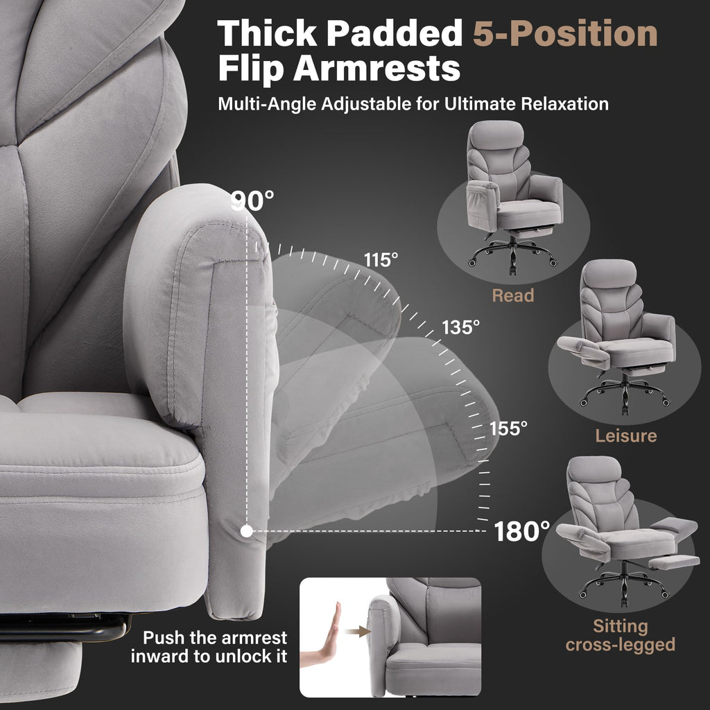 Big and Tall Office Chair, Reclining High Back Criss Cross Desk Chair, Oversized, Grey-fabric