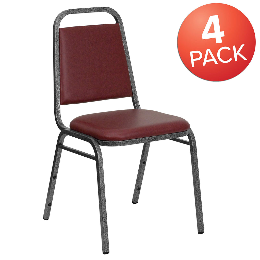 Flash Furniture Hercules Vinyl Banquet Chair, Burgundy, 4-pack, Set of 4, Burgundy Vinyl/silver Vein Frame