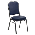 Flash Furniture Hercules Vinyl Crown Back Stackable Banquet Chair, Silver, Set of 1, Navy Vinyl/silver Vein Frame