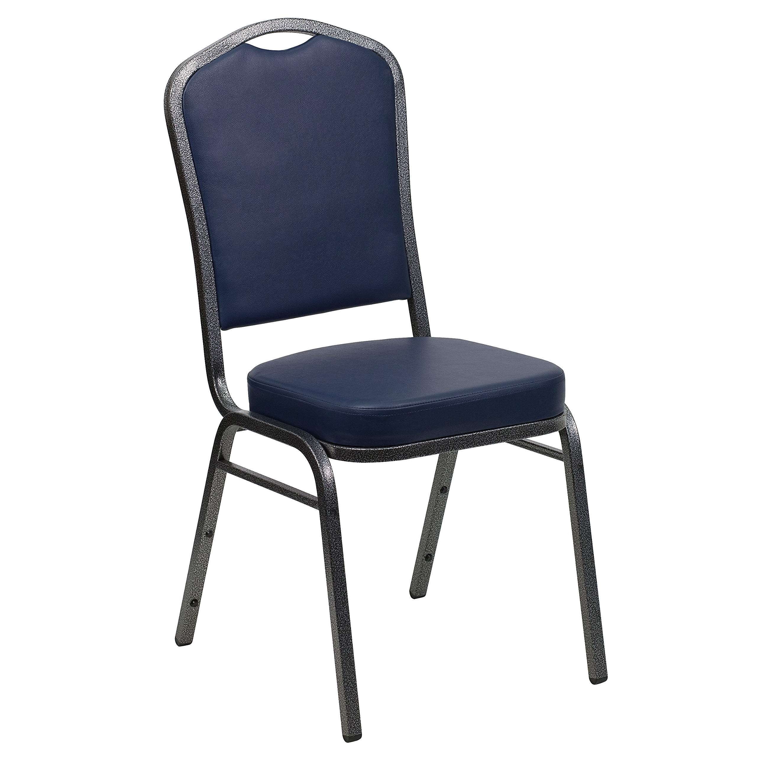 Flash Furniture Hercules Vinyl Crown Back Stackable Banquet Chair, Silver, Set of 1, Navy Vinyl/silver Vein Frame