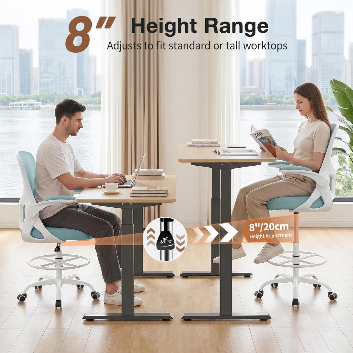 Finati Drafting Chair, Tall Office Chair for Standing Desk with Flip-up Armrests, Adjustable Foot Ring & Lumbar Support, Breathable Mesh High