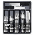 BEWOS 49 PCS Silverware Set - Stainless Steel Silverware Set with Organizer for 8, Flatware Set Included Steak Knives and Drawer Organizer, Mirror Polished, Dishwasher Safe