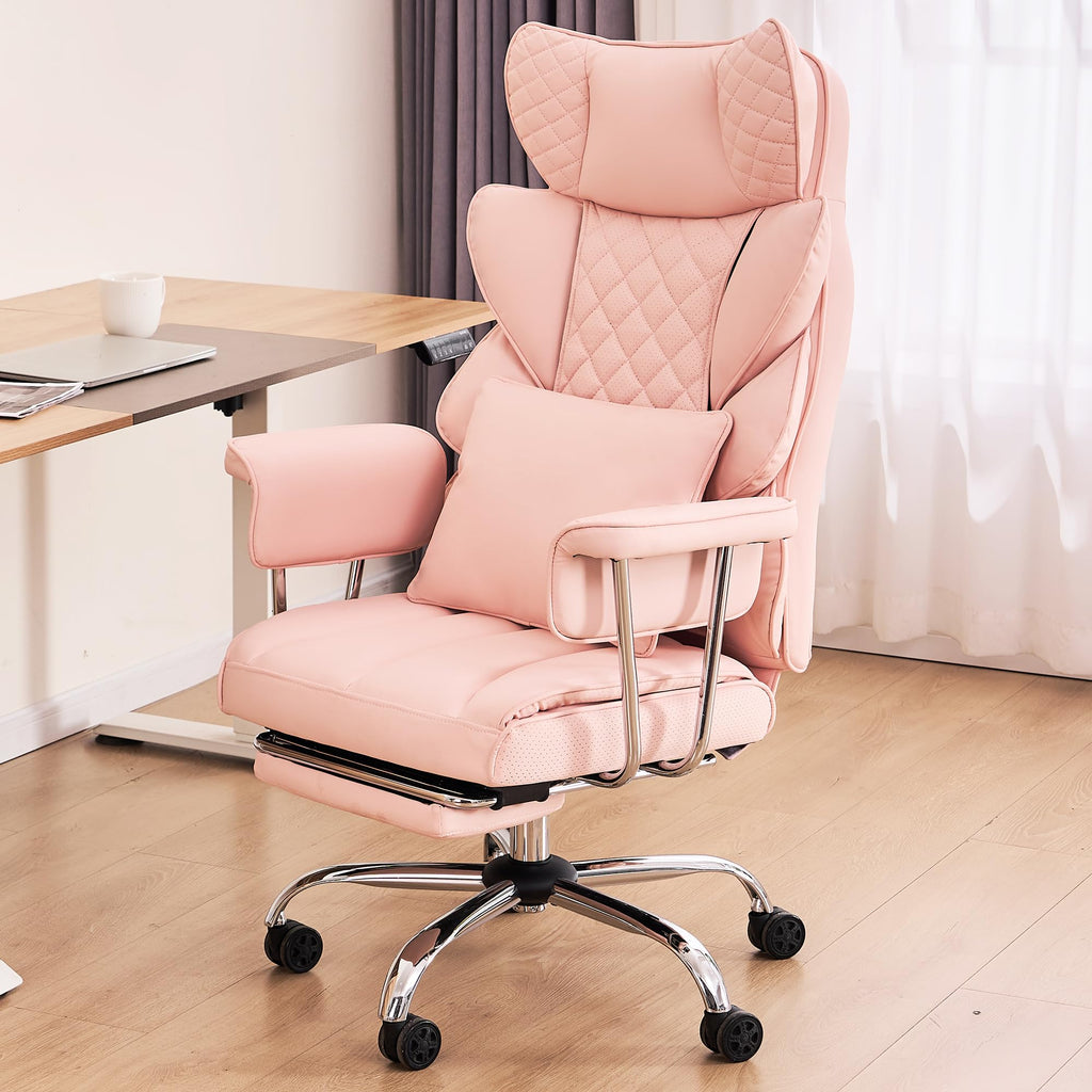 Dyhome 500 Lbs Kneading Massage Office Chair with Foot Rest Reclining Pink