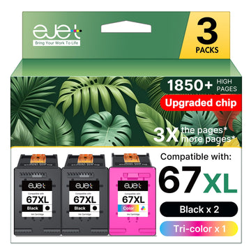67XL 67 Ink 3-Pack Compatible for HP Ink 67 Combo Pack Works with HP Deskjet 2700 2700e 2755 2755e 2855e 2800e 2852e 2827e 4100e 4155e 4227e 4255e Envy 6055e 6455e Series (2 Black 1 Color) | 3YP30AN