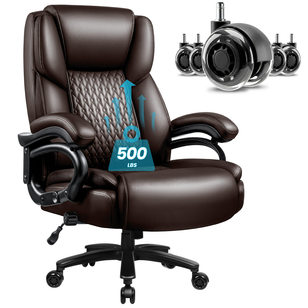 Vendorz X-large Office Chair 500 Lbs Capacity, Ergonomic Pu Leather Executive Chair with Lumbar Support & Quiet Rubber Wheels, Comfy Heavy Duty