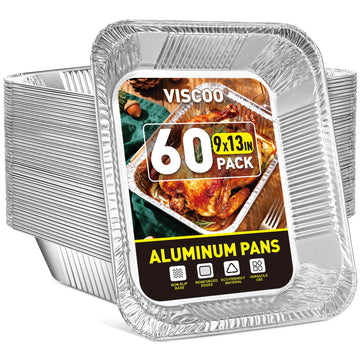 VISCOO 60 Pack 9x13 Inch Aluminum Pans, Disposable Foil Pans