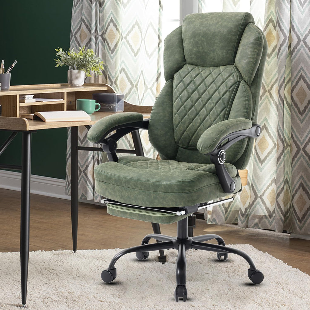Linting Plus Size Leather Recliner Office Desk Chair with Leg Rest Green, Large(400lbs), Dark Green