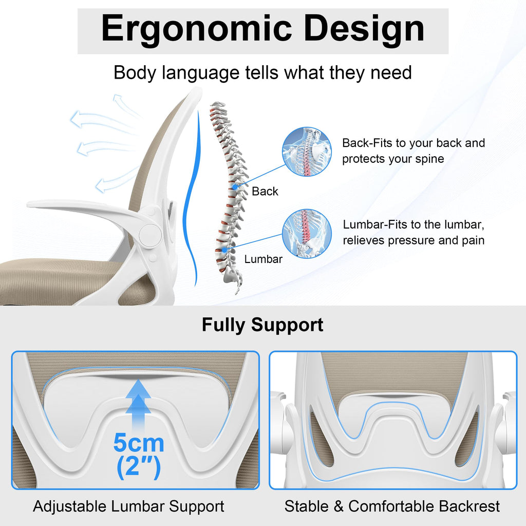 Drafting Chair Tall Office Chair with Flip-up Armrests, Adjustable Height, and Enhanced Lumbar Support - Ergonomic Rolling Stool, Back Support,