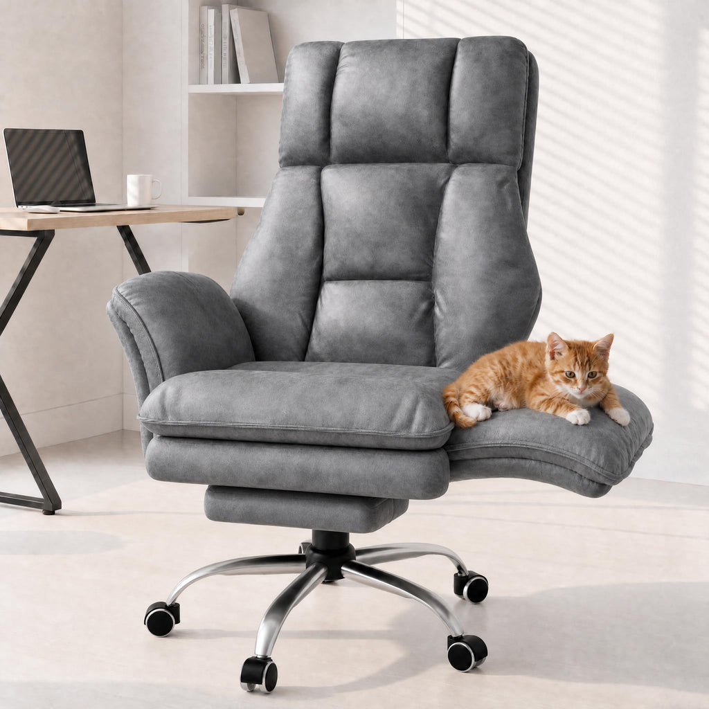 Homigropa Big and Tall Office Chair with Foot Rest & Flip Armrests, Grey