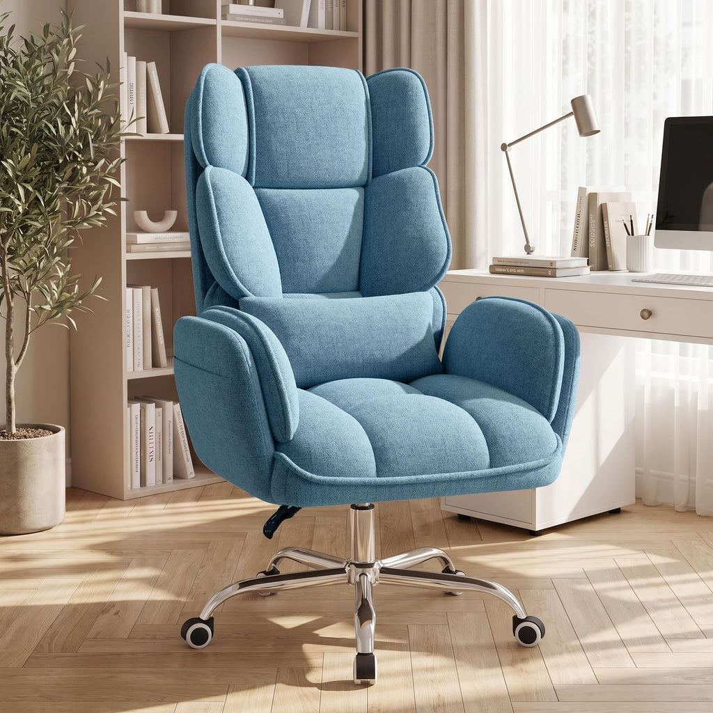 Daluvenix Big and Tall Office Chair, Flip Armrests with Side Pockets, Comfy Criss Cross Office Chair with Extra-wide Plush Seat, 150° Reclining
