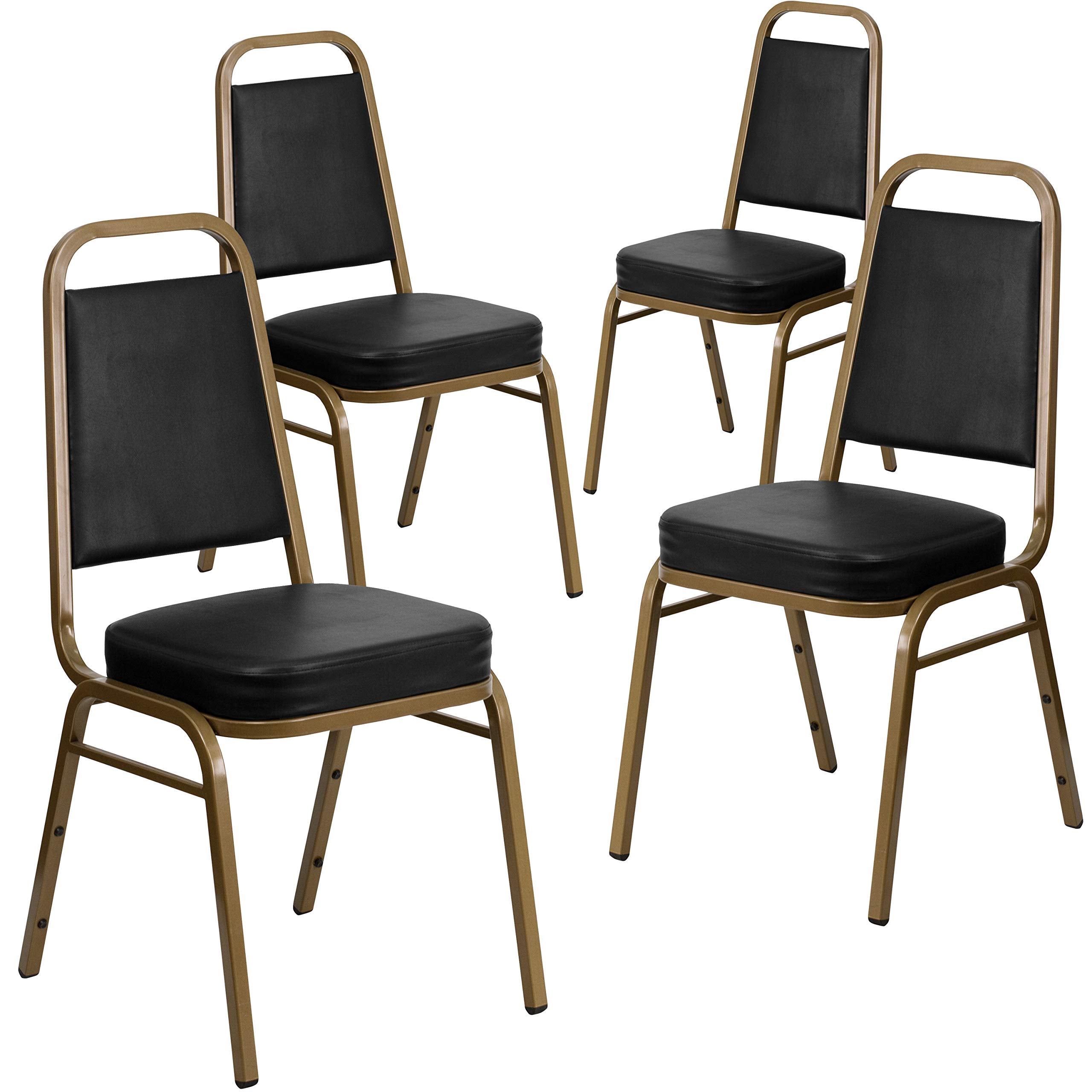 Flash Furniture Hercules Vinyl Banquet Chair, Black, 4-pack, Set of 4, Black Vinyl/gold Frame