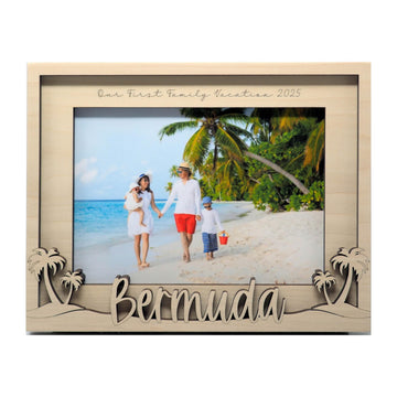 Bermuda Picture Frame, Custom Vacation or Honeymoon Frame, Personalized Laser Cut and Engraved Text, Wooden, 4x6 or 5x7